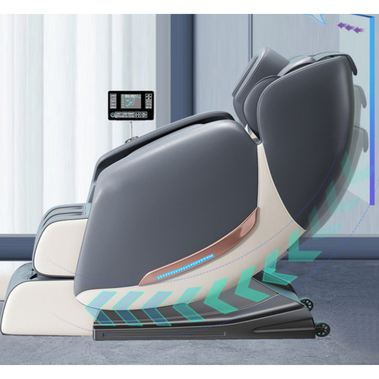 Rustpunt massagestoel grijs met full body shiatsu, warmte en Zero Gravity massage