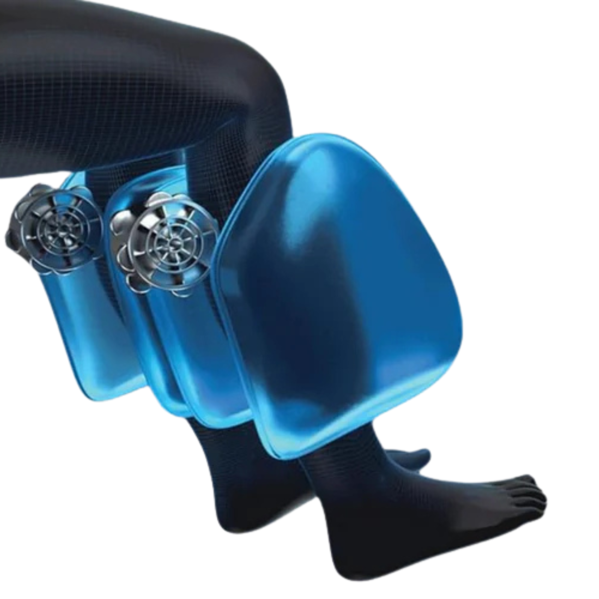 Been- en kuitmassage met luchtkussens en roterende massagekoppen voor gerichte druk en ontspanning.