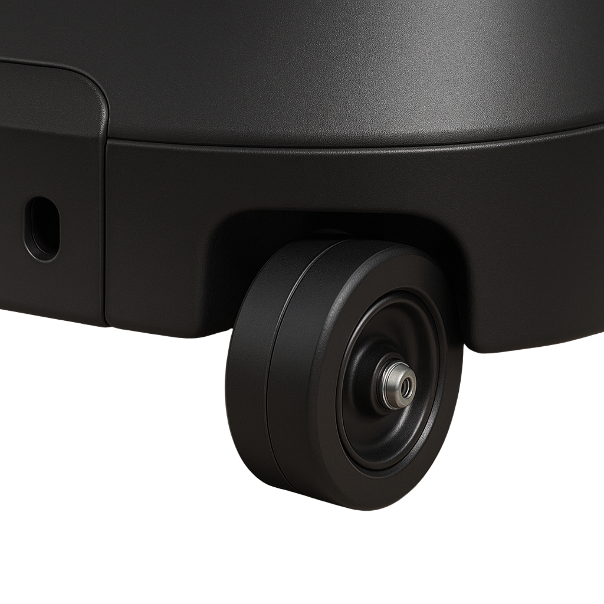 Detail van massagestoel met geïntegreerd wiel voor eenvoudig verplaatsen en stabiele plaatsing.