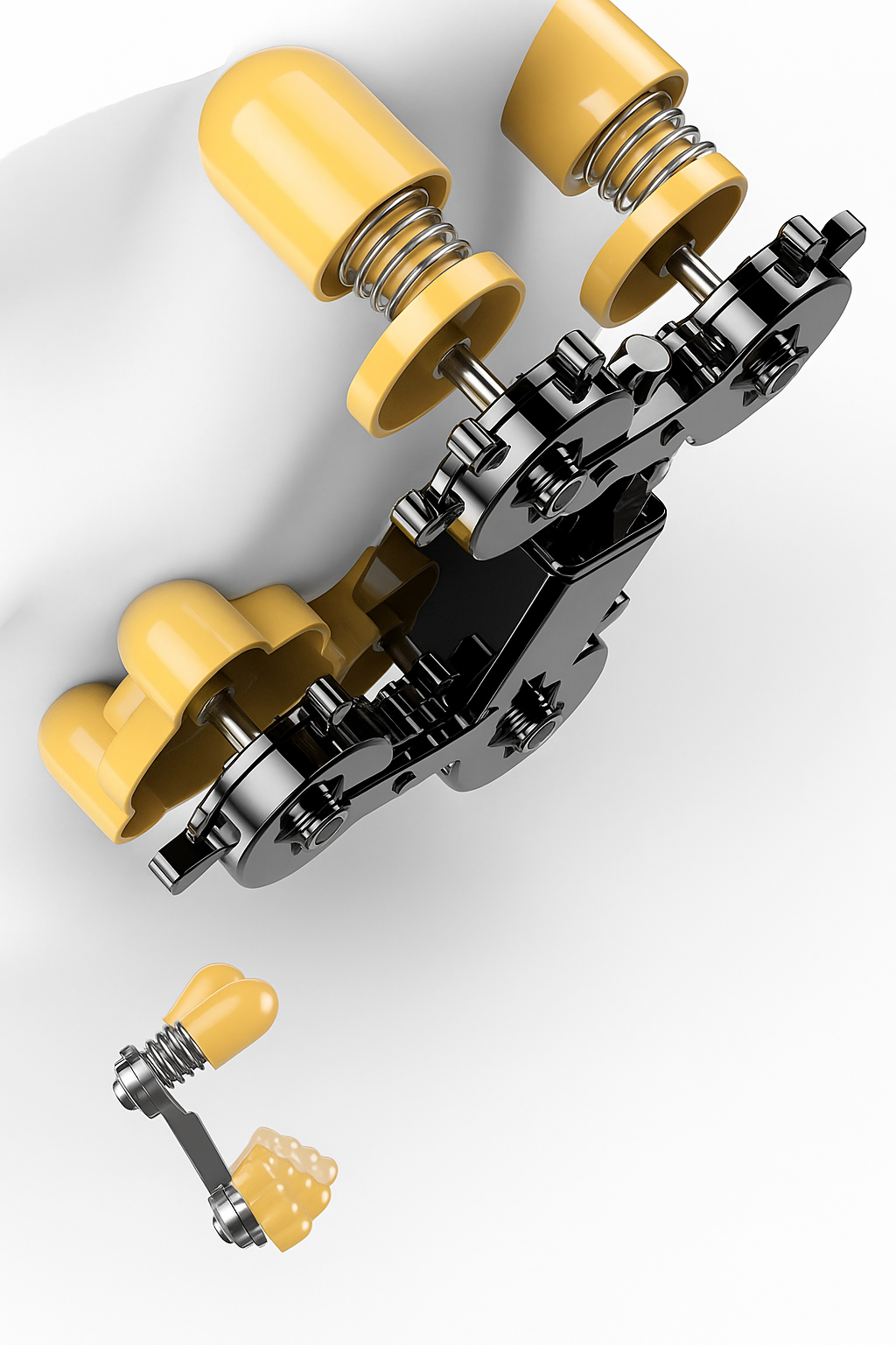 Illustratie van massagemechanisme met veerbelaste rolkoppen voor diepe en nauwkeurige rugmassage.