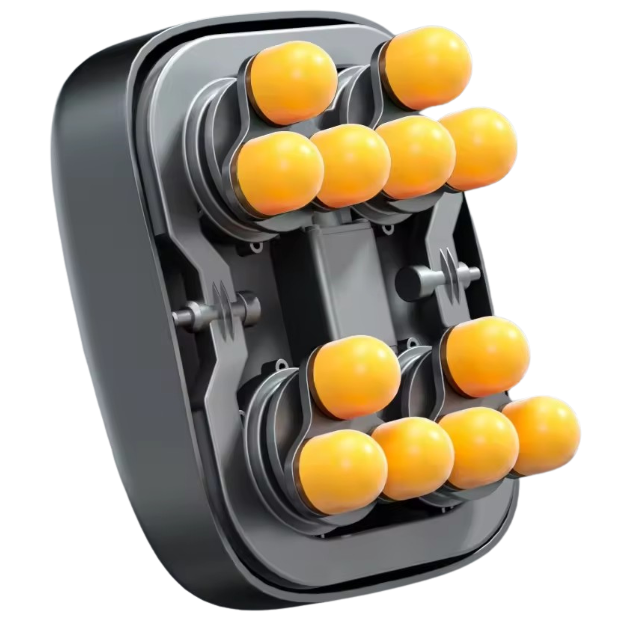 Massageunit met meerdere roterende massagekoppen voor diepe rug- en schoudermassage in de massagestoel.