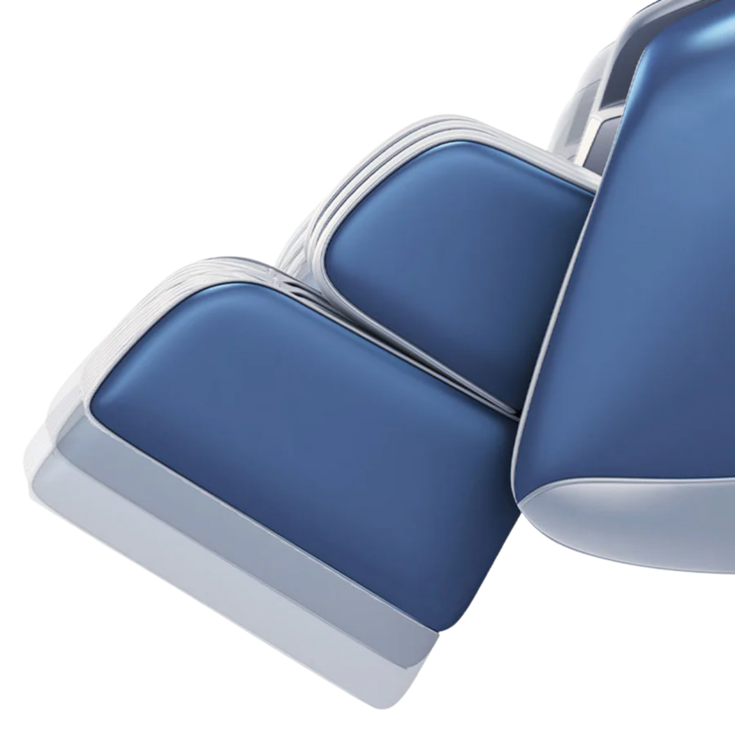 Verstelbare beensteun van massagestoel met zachte bekleding voor comfortabele been- en voetondersteuning.